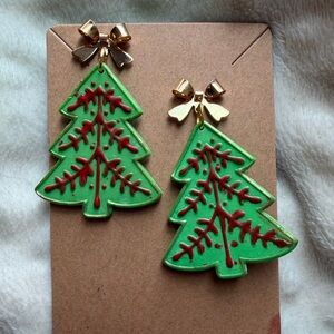 Festive Green Christmas Tree Handmade Polymer Clay Earrings